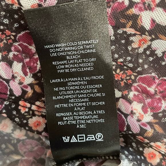 Anthropologie Sheer Mesh Purple Floral Dainty Ditzy Print Ruched Blouse- Xs - Picture 11 of 11